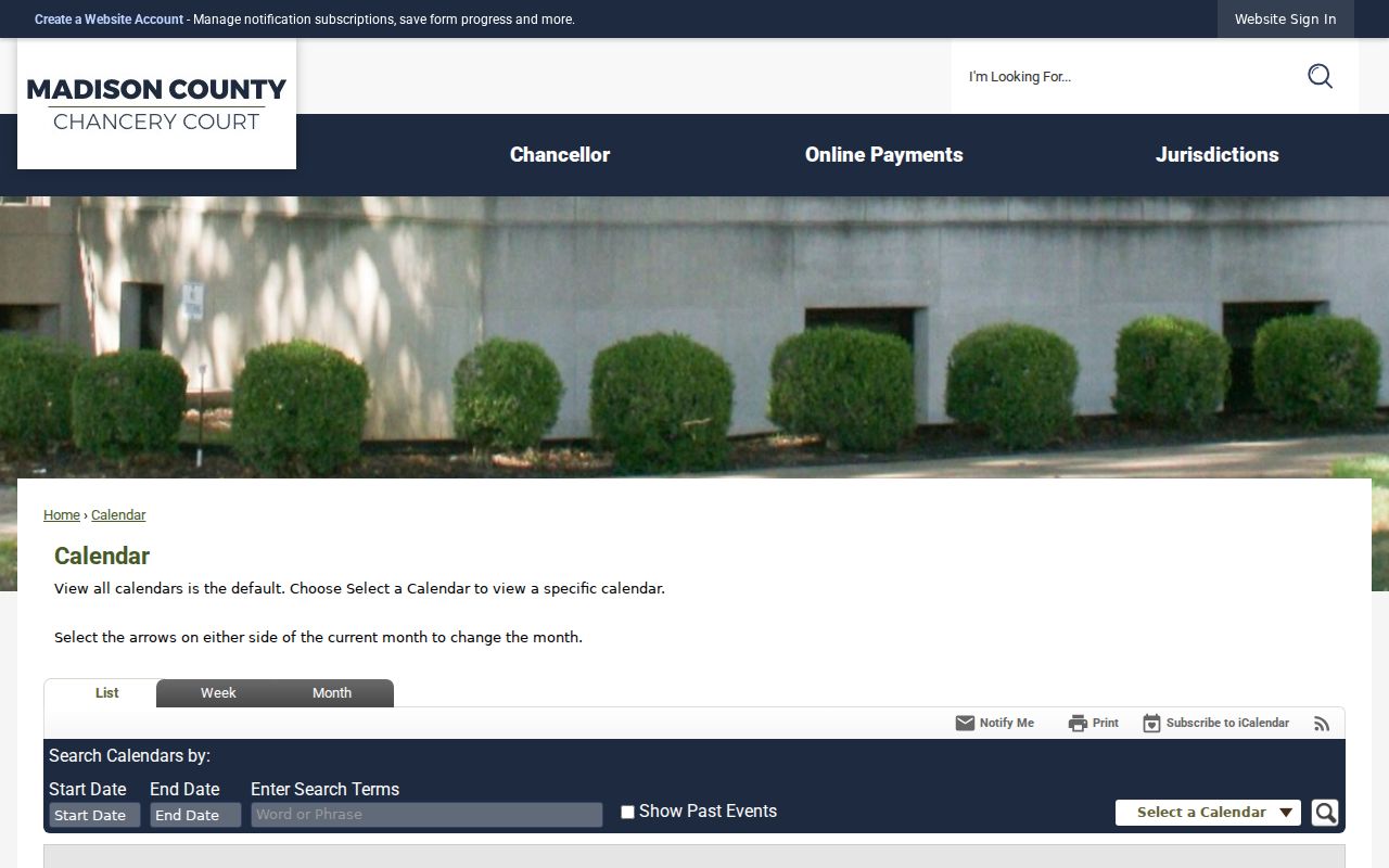 Chester County Chancery court docket calendar search controls