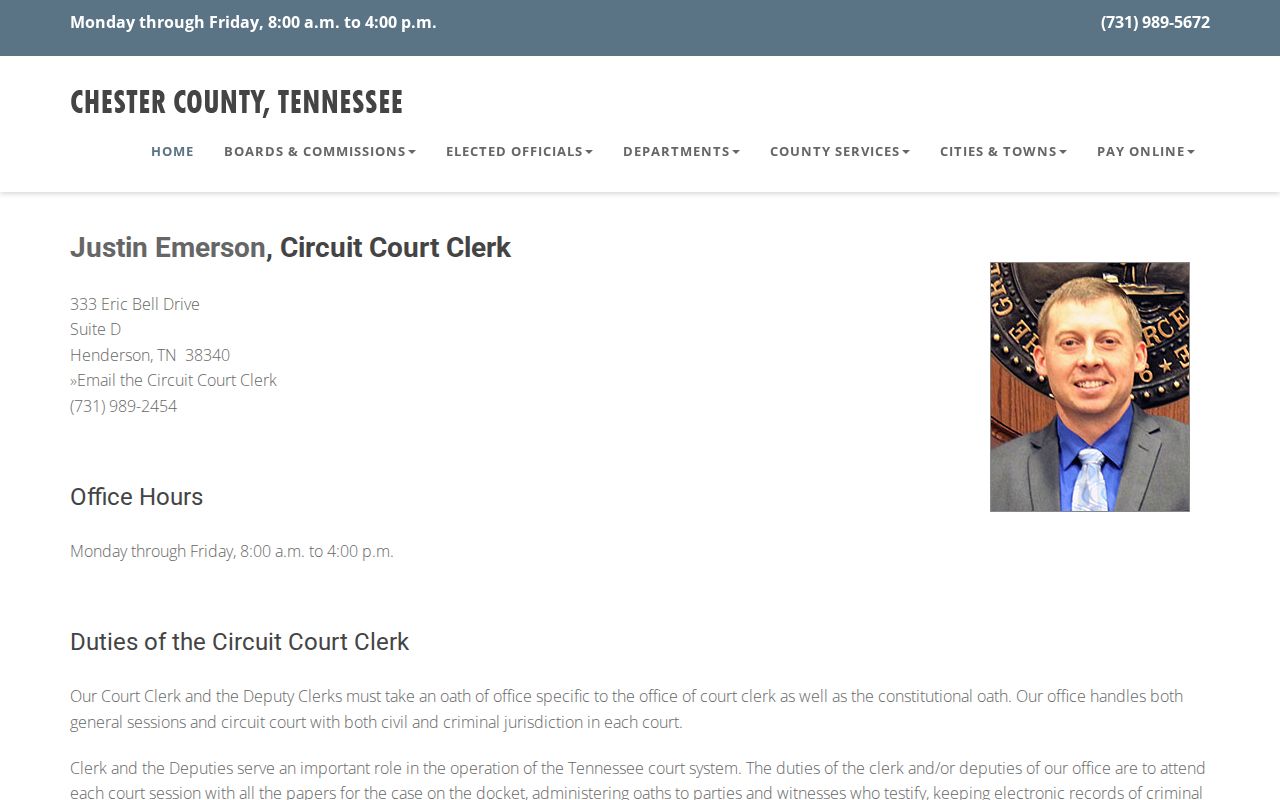 Chester County court docket contact for the Circuit Court Clerk