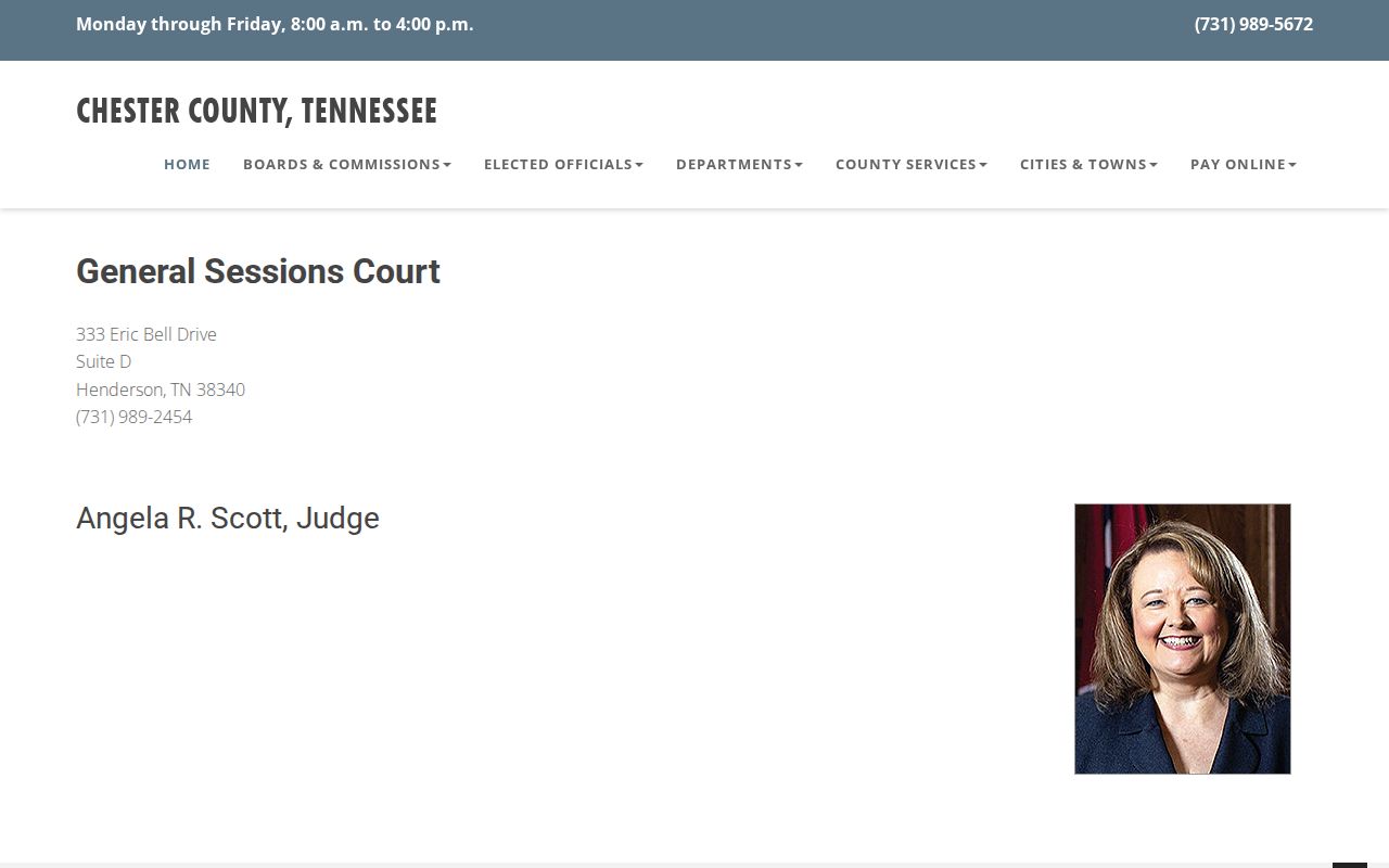 Chester County General Sessions court docket contact page