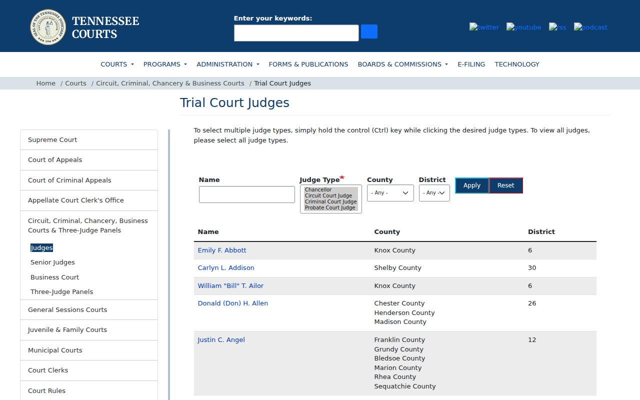 Chester County civil court docket judge directory