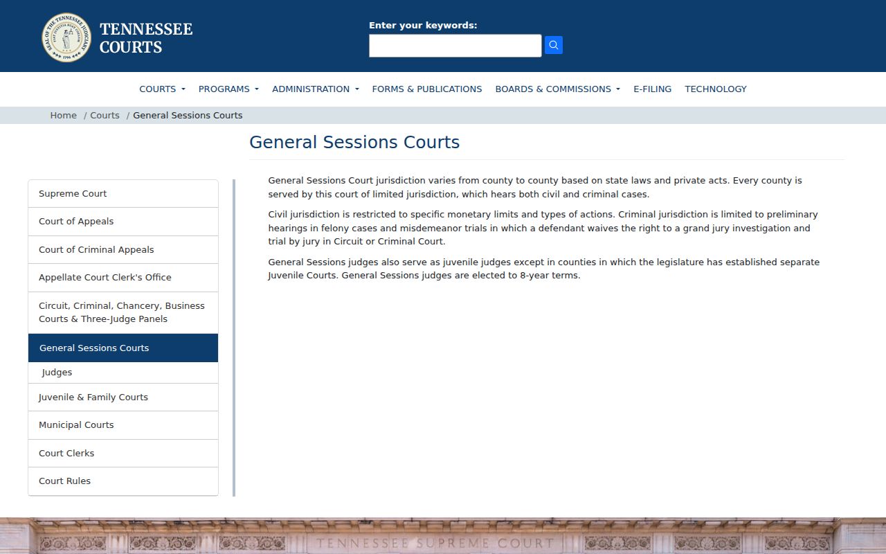 General Sessions information for Chester County civil court dockets
