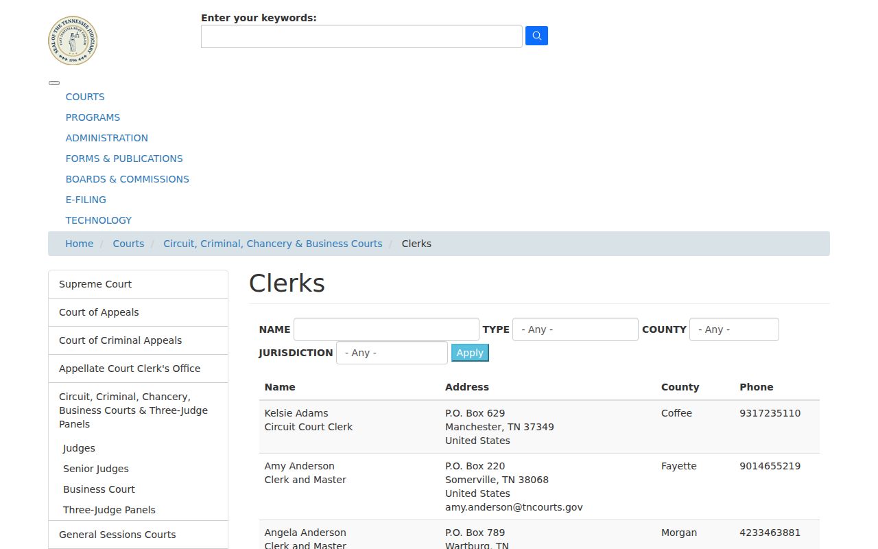 Chester County criminal court docket clerk directory