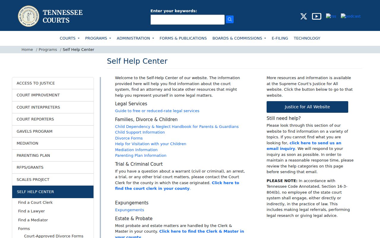 Tennessee self-help routing for Chester County criminal court dockets