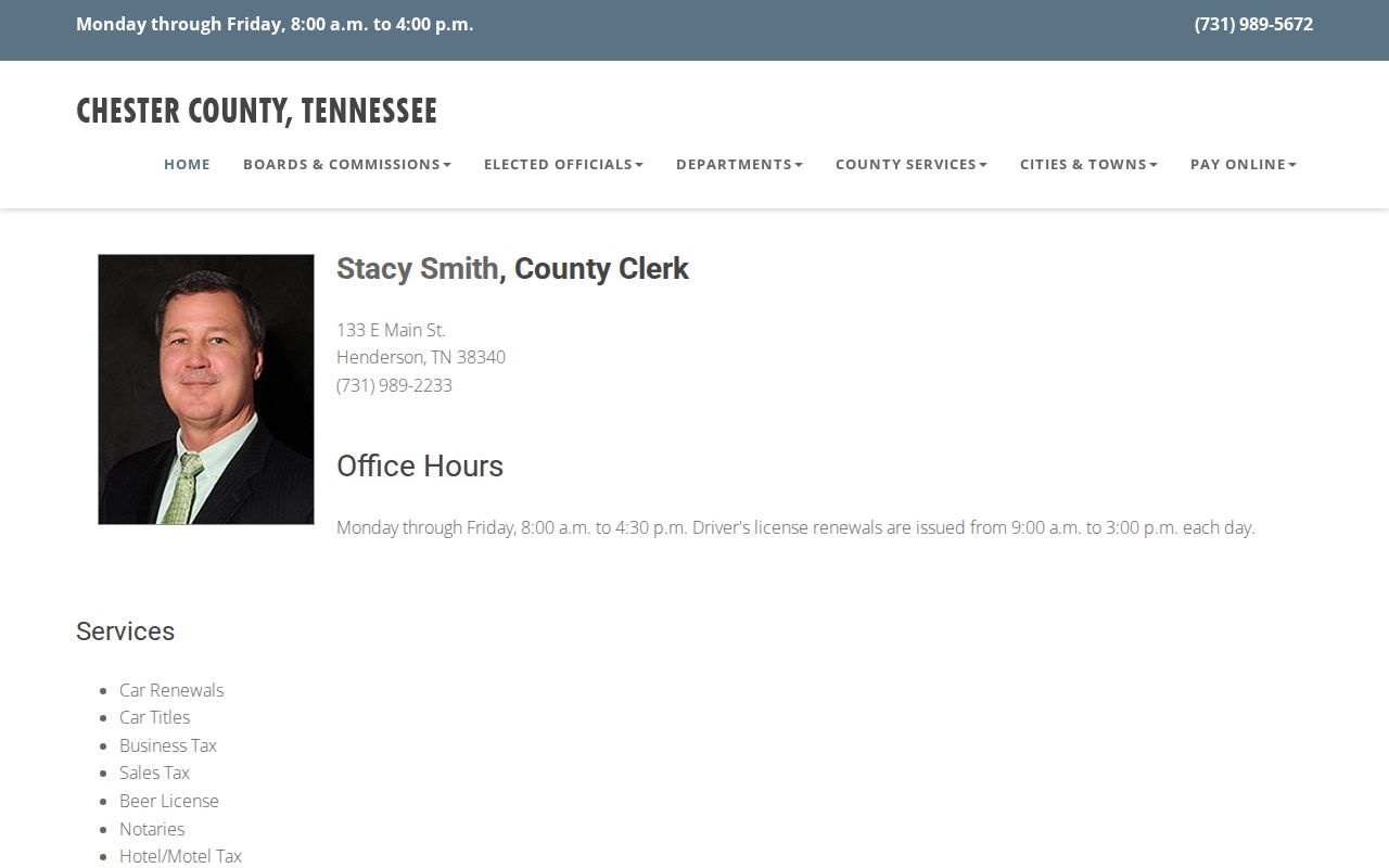 Chester County Clerk administrative office page