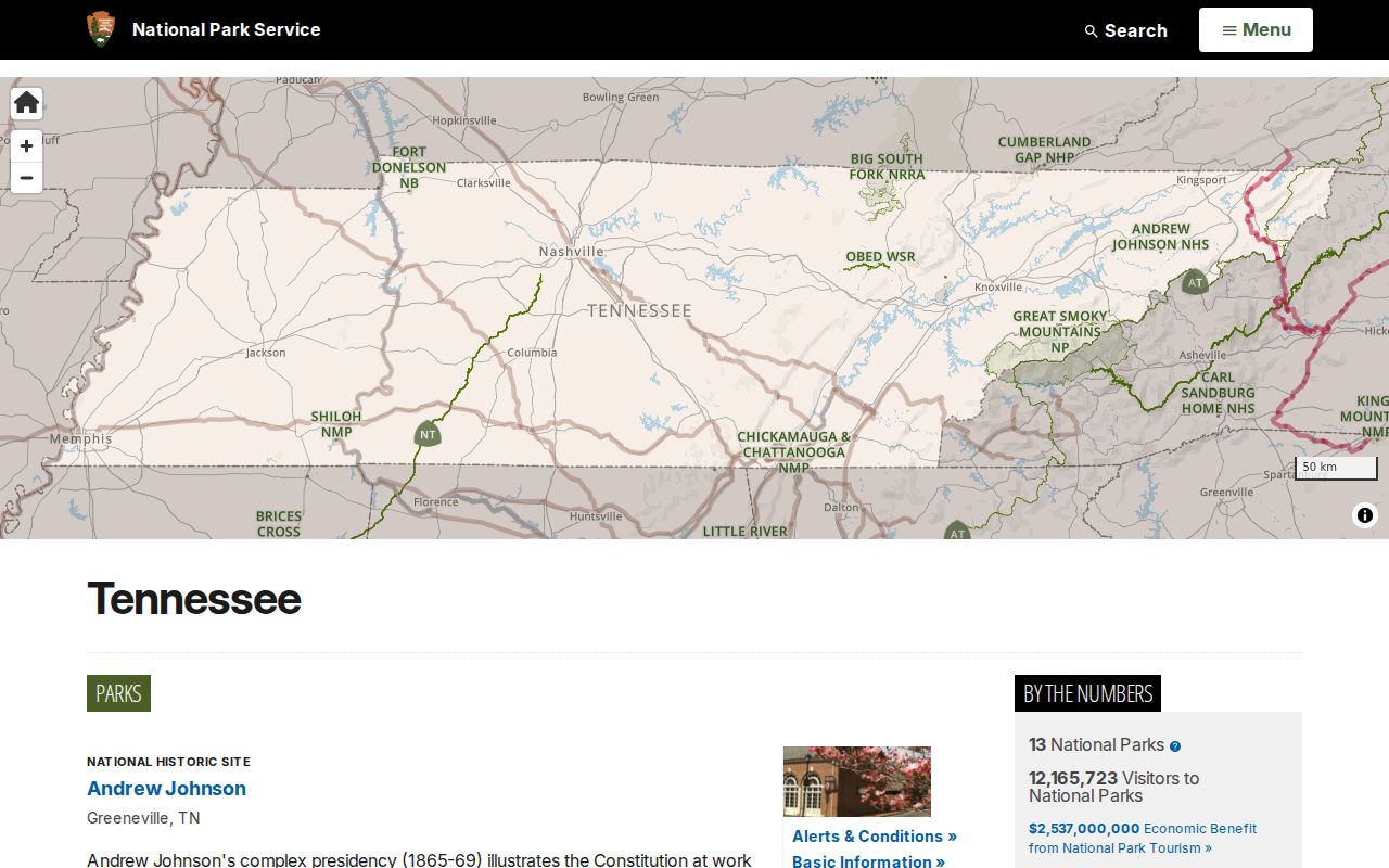 National Park Service Tennessee historic listings page