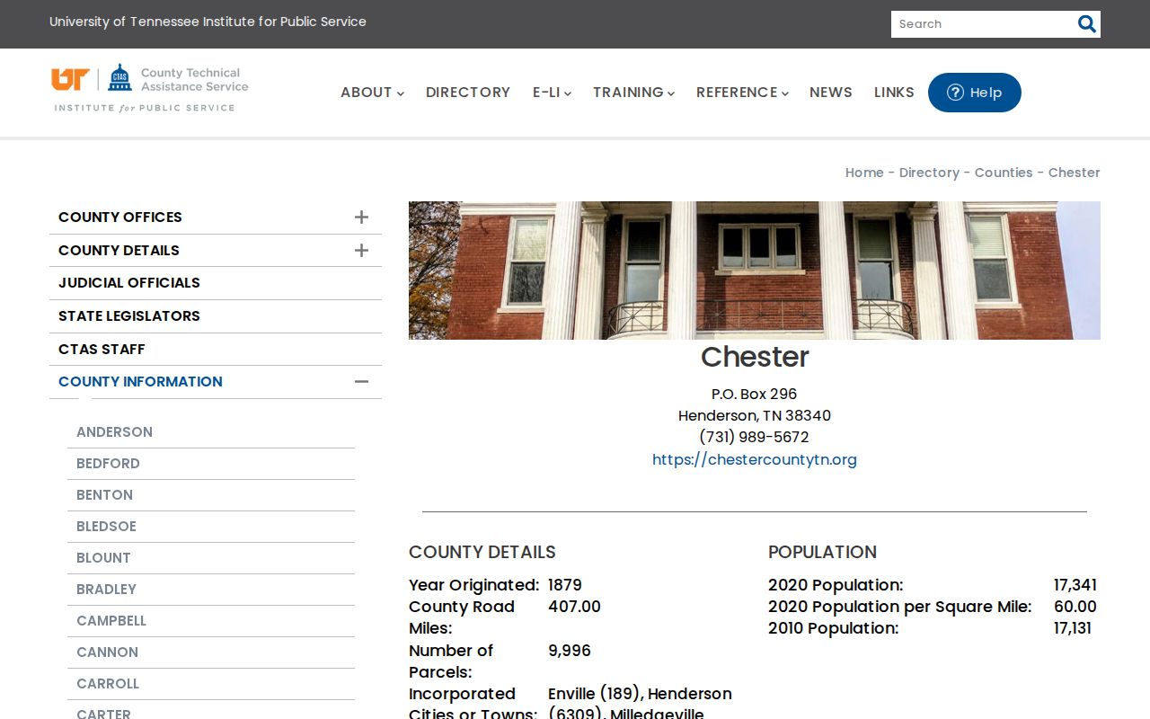 CTAS Chester County profile identifying Milledgeville among incorporated places