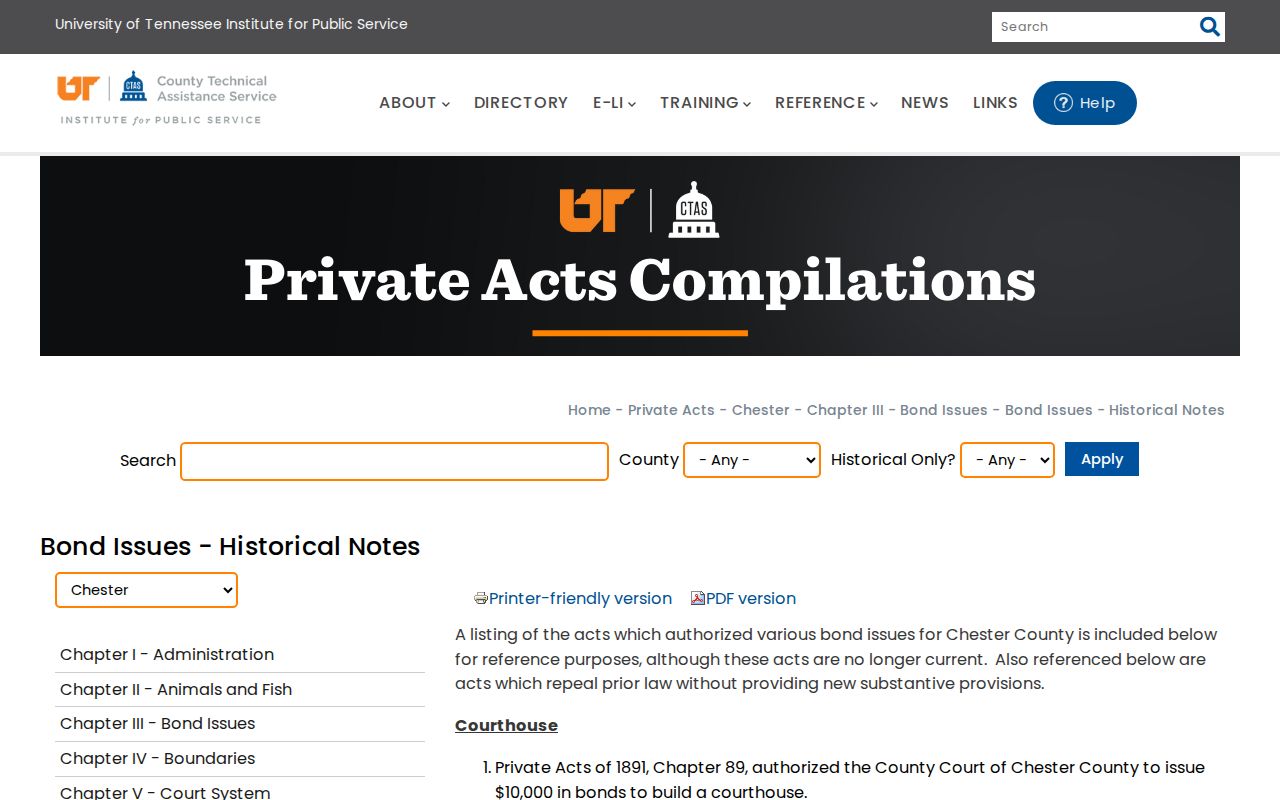 CTAS historical notes on Chester County courthouse financing