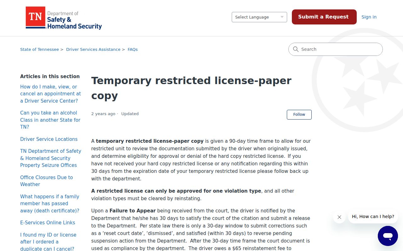 Chester County traffic court records and Tennessee failure status guidance